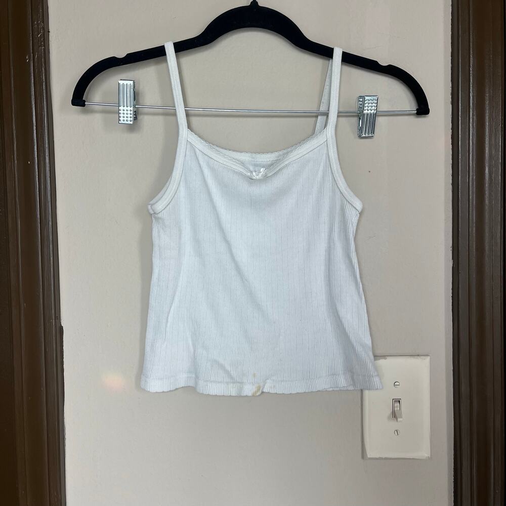 Brandy Melville White Ribbed Bow Tank Top Cami One Size Coquette Y2K Basic